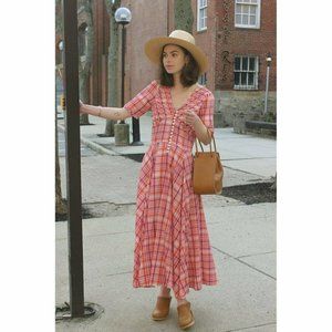 No.6 Paola Circle Plaid & Check Printed Fit & Flare Midi Dress S
